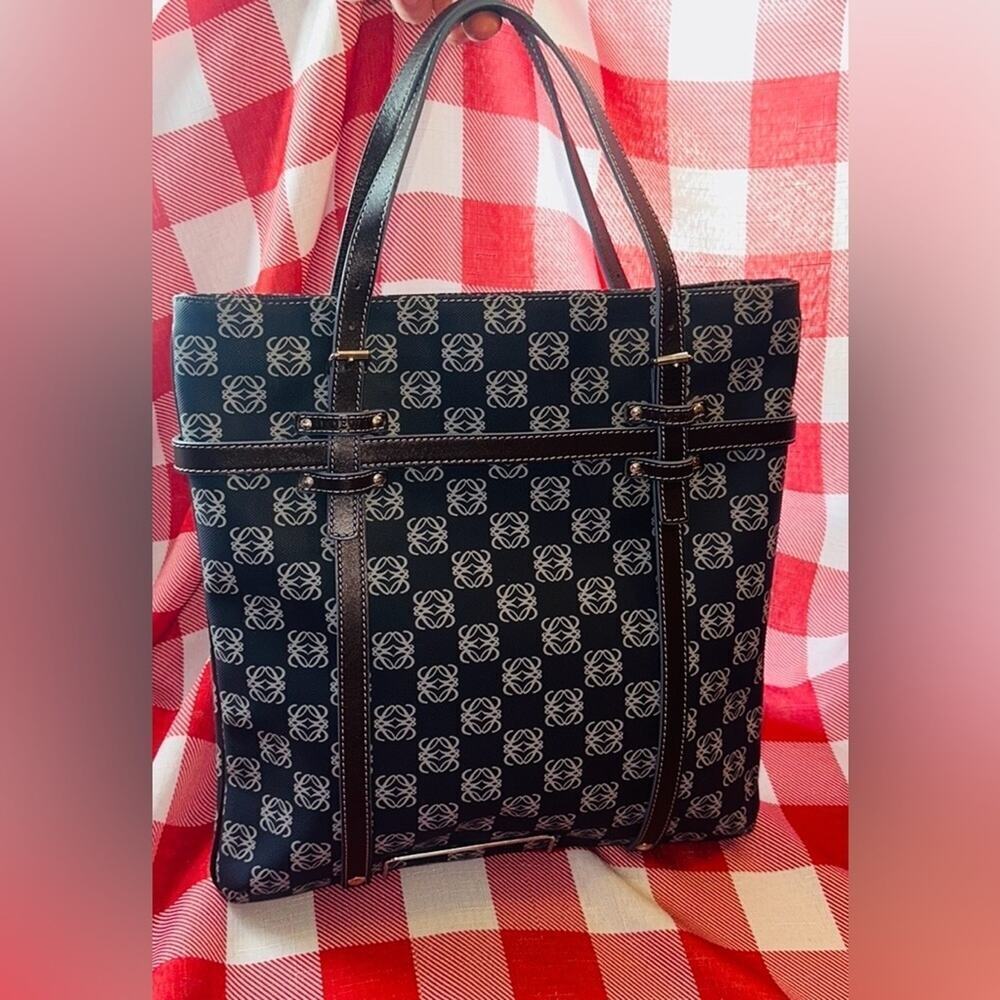 LOEWE Anagram tote bag handbag PVC leather navy light blue dark brown Rare - Picture 5 of 16